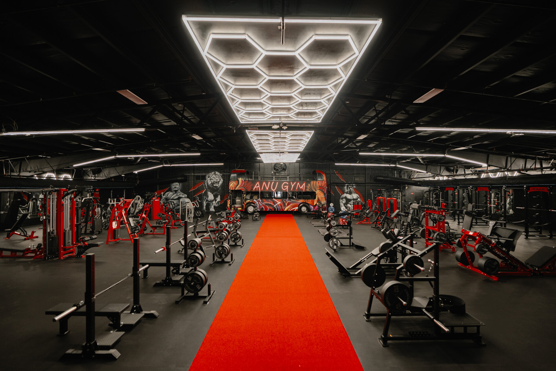 The signature red carpet entrance into Anu Gym